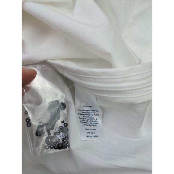 Womens RSVP By Talbots Beaded V Neck Long Sleeve Shirt Size XL White & Brown - Picture 10 of 12